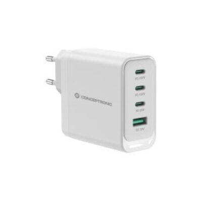 Cargador de pared conceptronic althea22w100 100w 3x usb tipo c 1x usb tipo a blanco