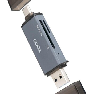 Lector de tarjetas tooq sd + tf – con entradas usb – c 3.0 + usb a – gris