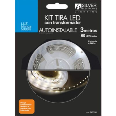 Kit tira led silver electronics 300 lm – m – 3m – 12v – 4.8w – m – 5000k – luz blanca
