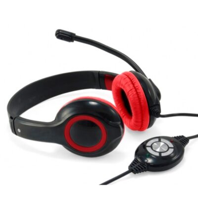 Auricular conceptronic usb + microfono flexible control de volumen negro – rojo