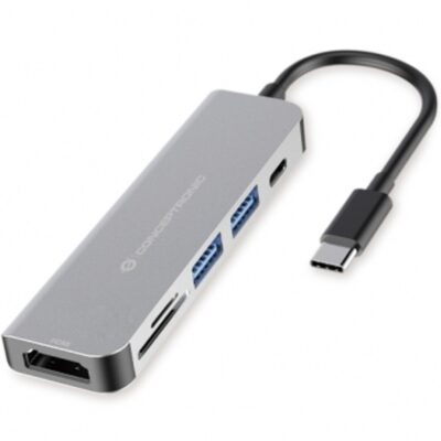 Adaptador hub 6 en 1 conceptronic usb tipo c a hdmi – usbc – usb 3.0 – sd – tf
