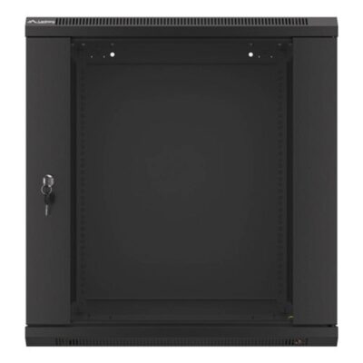 Armario lanberg mural rack 19 pulgadas 12u – 600×600 auto ensamblado negro puerta de cristal