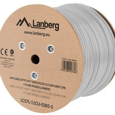 Bobina cat.7 lanberg sftp 305m solid cu lszh cpr + fluke passed gris