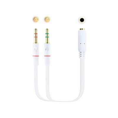 Cable audio 1xjack – 3.5 a 2xjack – 3.5 nanocable 20cm blanco – hembra a 2xmacho – 4pin – 3pin – blanco
