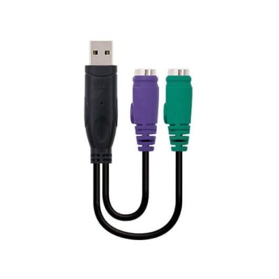 Adaptador usb a 2 x ps – 2 nanocable 15cm – macho – hembra – negro