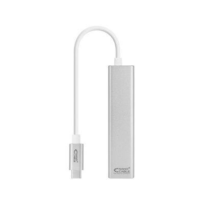 Cable usb tipo c 3.0 a gigabit ethernet + 3 x usb 3.0 nanocable 15cm – macho – hembra – plata