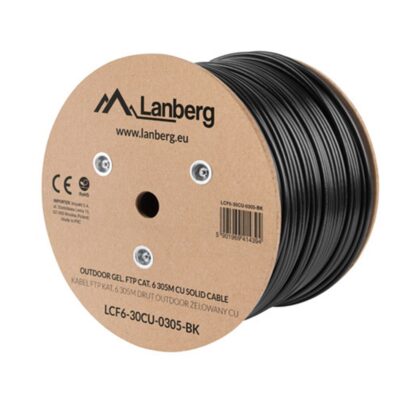 Bobina para exterior lanberg cat.6 ftp rj45 cobre gel – filled fluke awg23 305m negro