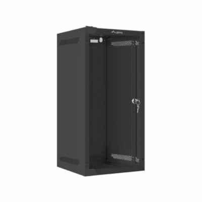 Armario lanberg mural rack 10 pulgadas 12u – 280×310 flat pack negro puerta cristal