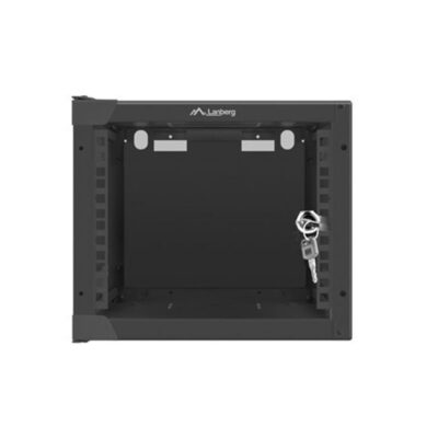 Armario lanberg mural rack 10 pulgadas 4u – 280×310 flat pack negro puerta cristal