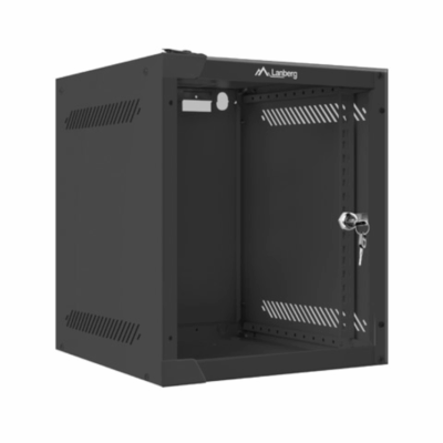 Armario lanberg mural rack 10 pulgadas 6u – 280×310 flat pack negro puerta cristal