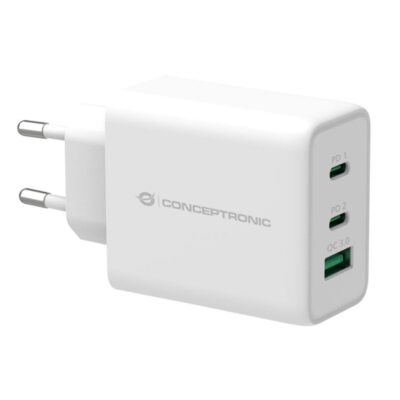 Cargador conceptronic carga rapida pd 1 puerto usb tipo a – 2 puertos usb tipo c – althea – 65w – blanco