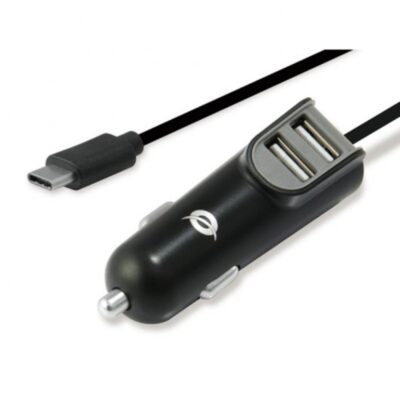 Cargador coche conceptronic carden05b con cable usb tipo c + 2 puertos usb tipo a 5v – 3.1a 15.5w