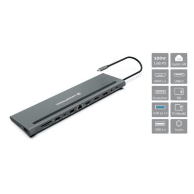 Docking station conceptronic usb tipo c donn17g 2 x hdmi – 1 x dp – 2 x usb 3.0 – 1 x usb 2.0 – 1 x rj45 – 1 x aux – lector sd – lector micro sd
