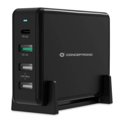 Cargador conceptronic ozul01b carga rapida pd 3 x usb tipo a – 1 x usb tipo c – 65w