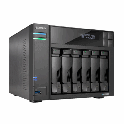 Servidor nas asustor tower 6 bay nas quad – core 2.0ghz dual 2.5gbe ports 8gb ram ddr4