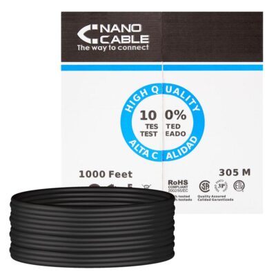 Bobina cable red utp cat5e rj45 nanocable 305m rigido – awg24 – exterior negro