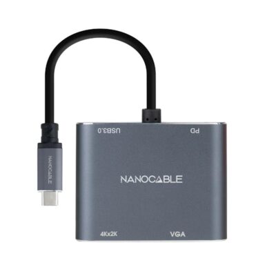 Conversor nanocable usb tipo c a vga – hdmi – pd – usb 3.0 – 0.15m – macho – hembra – gris