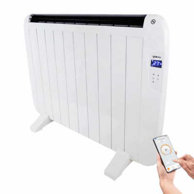Yoevu – radiador eléctrico bajo consumo – 10 elementos – 1500 w – temporizador – programable – mando a distancia – pantalla lcd – app control wifi – compatible con alexa – apto pared o pie – aluminio – blanco