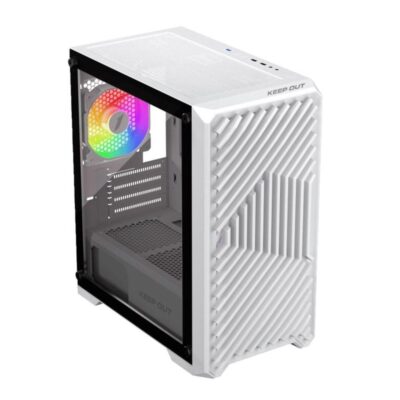Caja ordenador gaming keep out xc – 220w glass matx argb cristal templado blanco