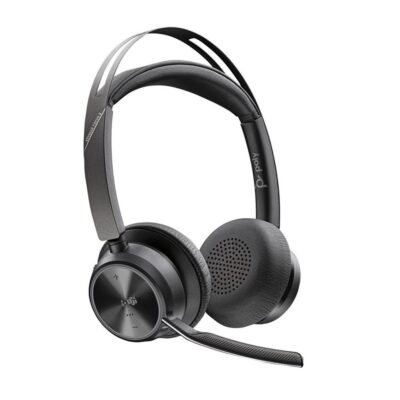 Auriculares poly voyager focus 2 usb – c – c con certificación microsoft teams + adaptador usb – c – a + base de carga