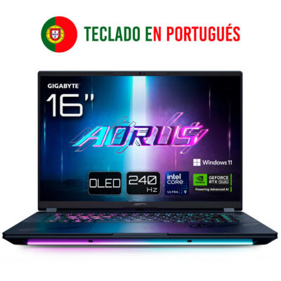 Portatil gigabyte aorus master 16 u9 – 275hx – rtx 5090 – 32gb – 1tb – 16 pulgadasoled – w11p – portugues