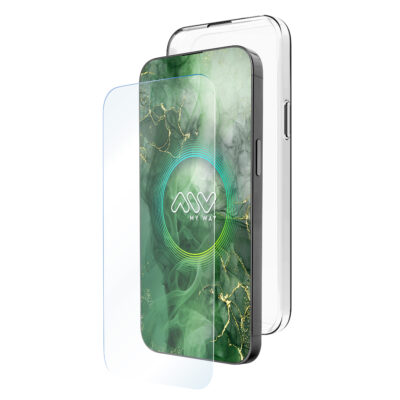 Carcasa myway para apple iphone 16 pro transparente + protector pantalla cristal templado