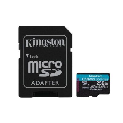 Tarjeta memoria micro secure digital sd xc 256gb kingston canvas go! plus clase 10 uhs – i u3 + adaptador sd