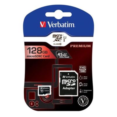 Tarjeta memoria micro sd verbatim 128gb c10 + adaptador