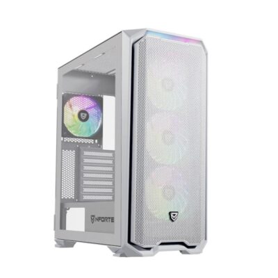 Caja ordenador gaming nfortec krater x e – atx argb cristal templado blanca