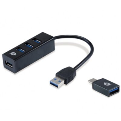 Hub usb 3.0 conceptronic hubbies04b 4 puertos con adaptador otg usb tipo c