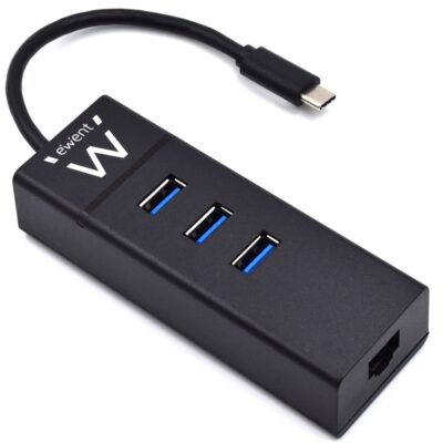 Hub usb ewent 3 puertos – usb 3.1 gen1 – puerto rj45 – negro