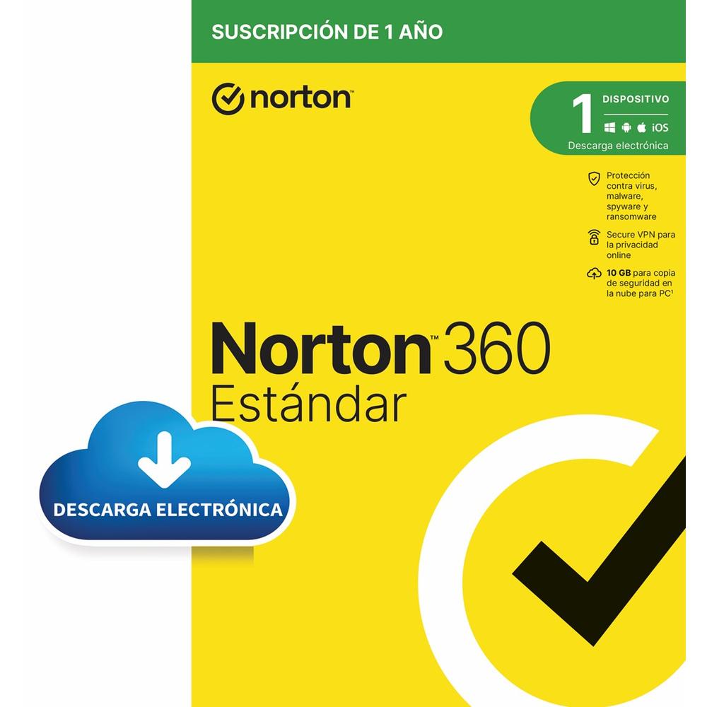 Antivirus norton 360 standard 10gb español 1 usuario 1 dispositivo 1 año esd electronica drmkey gum