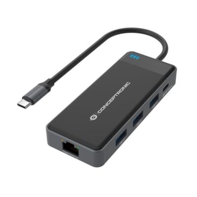 Adaptador conceptronic usb tipo c a gigabit ethernet rj45 – con hub usb 3.2 3 puertos – usb tipo c