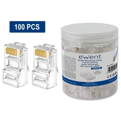 Conector rj45 ewent easyconnect im1206 cat.6 u – utp para cable redondo 100 unidades