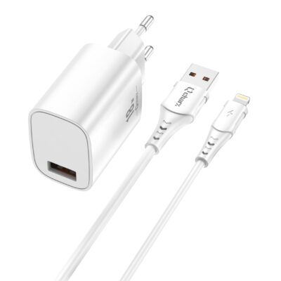 Kit cargador qcharx artemisia 3a 18w + cable usb lightning blanco