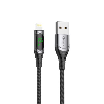 Cable qcharx formentera usb a a lightning 3a – 1 m – aleación aluminio negro cable suave digital display
