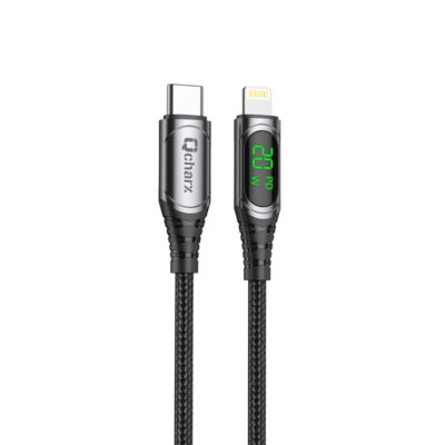 Cable qcharx mallorca tipo c a lightning 3a 20w – 1 m – aleación aluminio negro cable tela digital display