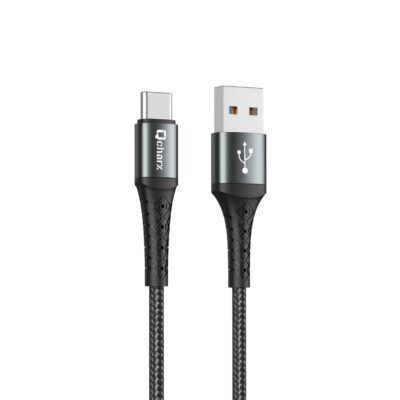 Cable qcharx lyon usb a tipo c 3a – 1 m – aleación de aluminio negro cordon metálico
