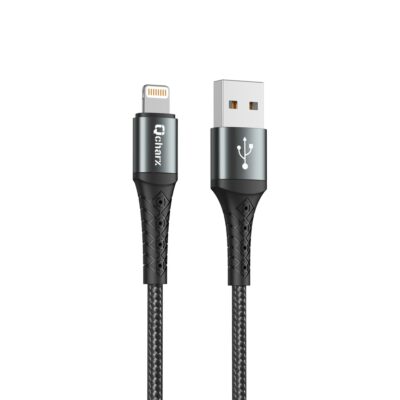 Cable qcharx lyon usb a lightning 3a – 1 m – aleación de aluminio negro cordon metálico