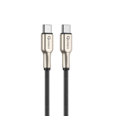 Cable qcharx new york tipo c a tipo c 3a 20w – 1 m – zinc metálico cordón plateado blindado