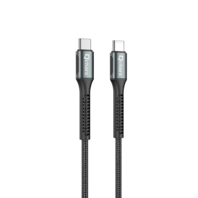 Cable qcharx prague tipo c a tipo c 3a 60w – 1 m – aleación de aluminio negro cordón de tela suave