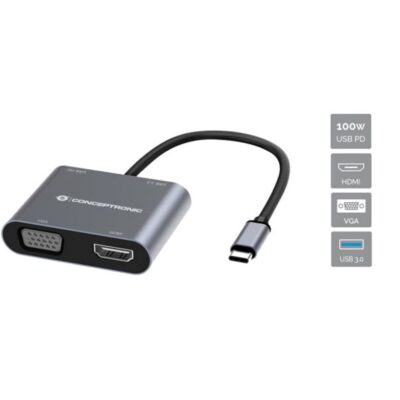 Hub usb tipo c conceptronic donn16g 1 x hdmi – 1 x vga – 1 x usb tipo c – 1 x usb 3.0