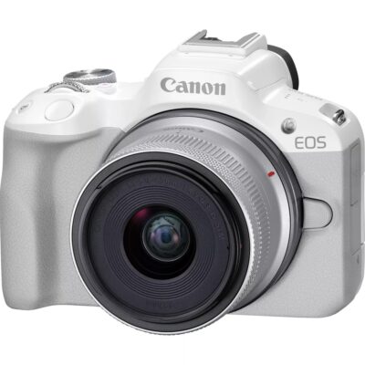 Camara reflex canon eos r50 black + rf – s 18 – 45 f4.5 – 6.3 is stm 24.2mpx blanco
