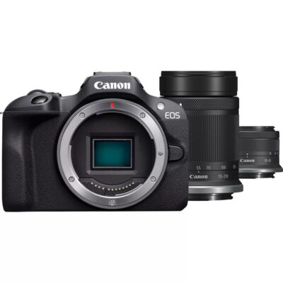 Camara reflex canon eos r100 + rf – s 18 – 45 is stm + rf – s 55 – 210 f5 – 7.1 is stm 24.1mpx negro