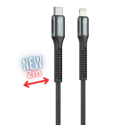 Cable qcharx prague usb tipo c a lightning – 2m – aleacion de aluminio negro cordon de tela suave