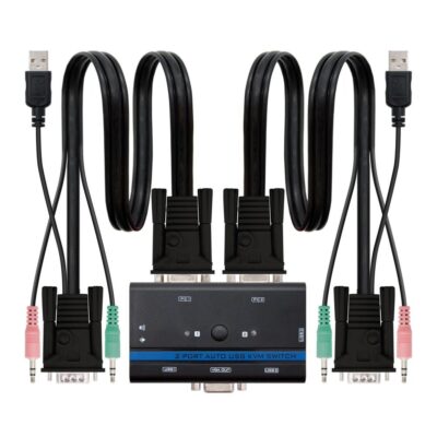 Conmutador kvm nanocable vga usb 1u – 2pc+cable – negro