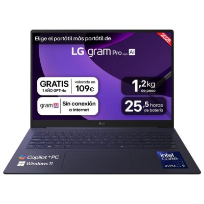 Portatil lg gram pro 16z90ts – g intel core ultra 9 288v 48tops 32gb ssd1tb w11 16 pulgadas