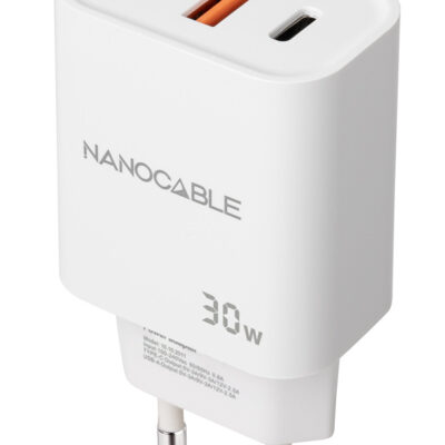 Cargador nanocable usb – c – pd + usb – a – qc 30w blanco