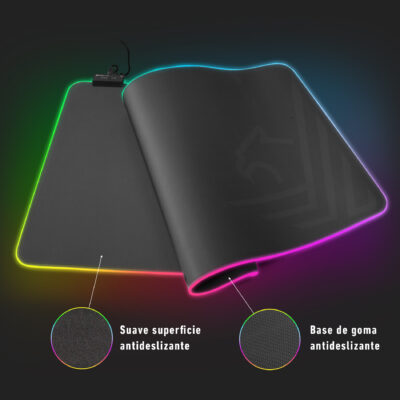 Alfombrilla de raton ordenador gaming phoenix mylus 90cm flexible con borde led rgb extendida – resitente a liquidos