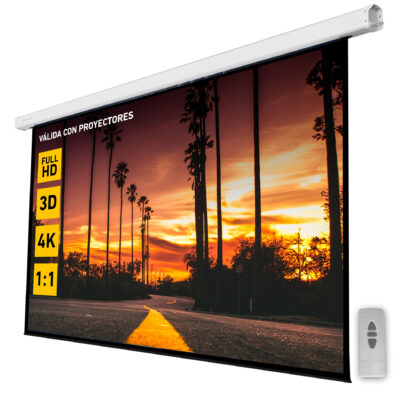 Pantalla electrica videoproyector pared y techo phoenix 135´´ratio 1:1 – 4:3 – 16:9 2.4m x 2.4m posicion adjustable – carcasa blanca – tela super resistente